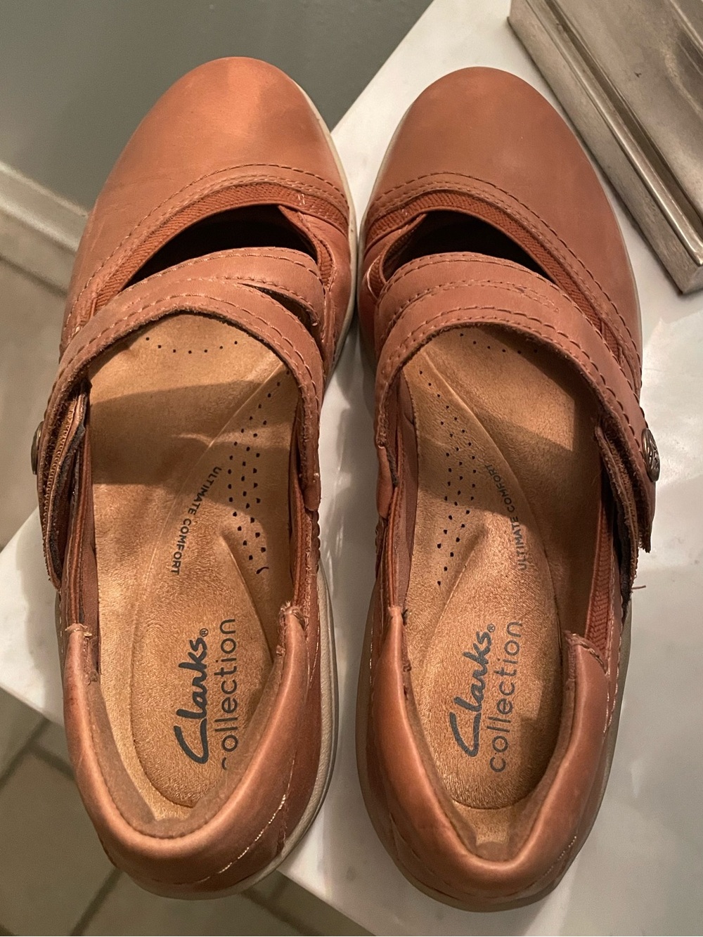 Clarks Women's Copper-Brown Mary Jane Comfort Flats